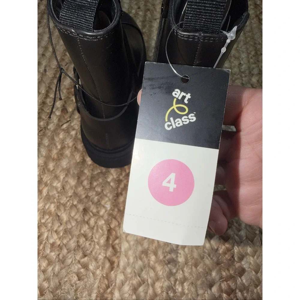 Art Class Girls Black Crosby Boots Moto Faux Leather Boots Size 4